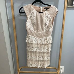Bcbg maxazria cream and tan lace dress